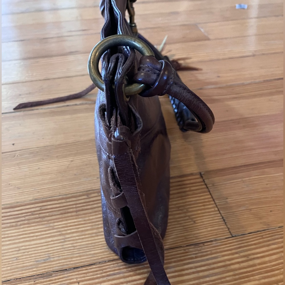Via Spiga Leather Side Lace up Shoulder Bag with Feather Charm Detail - Picture 7 of 14